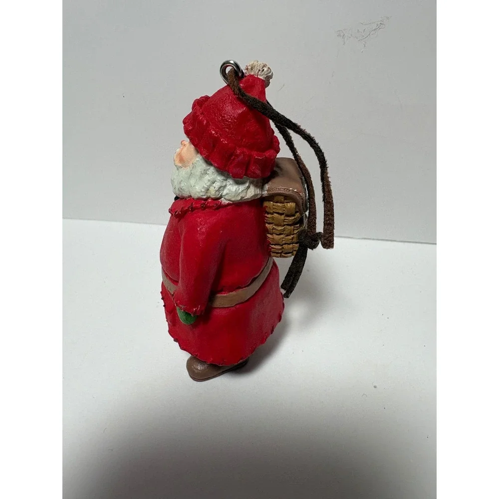 Hallmark 2003 Santa Claus Ornament Red Coat Backpack Basket Rustic Christmas